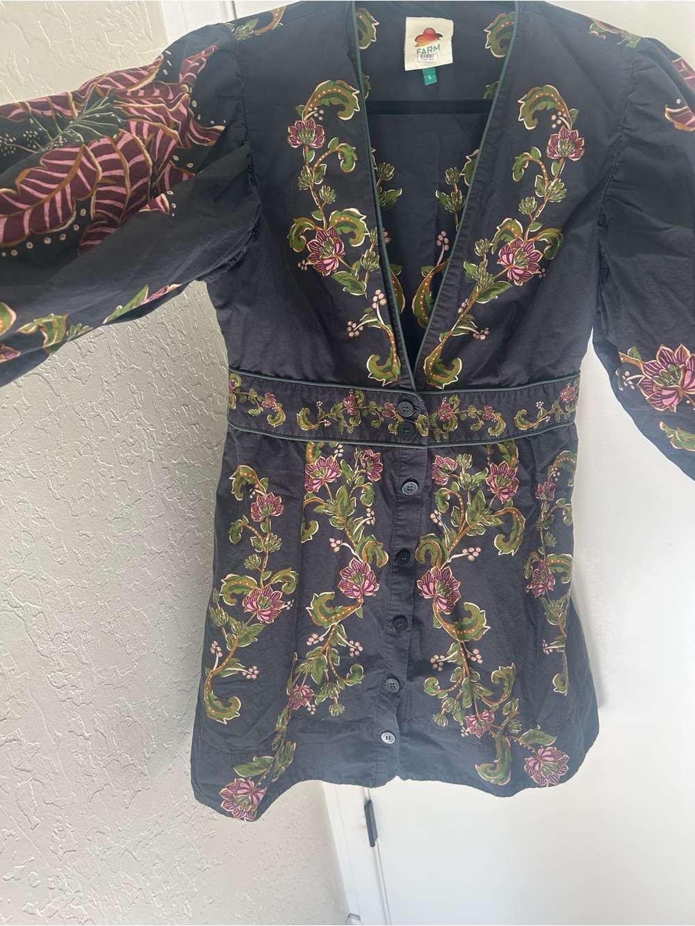 FARM Rio Black Jacket with Pink & Green Floral Embroidery